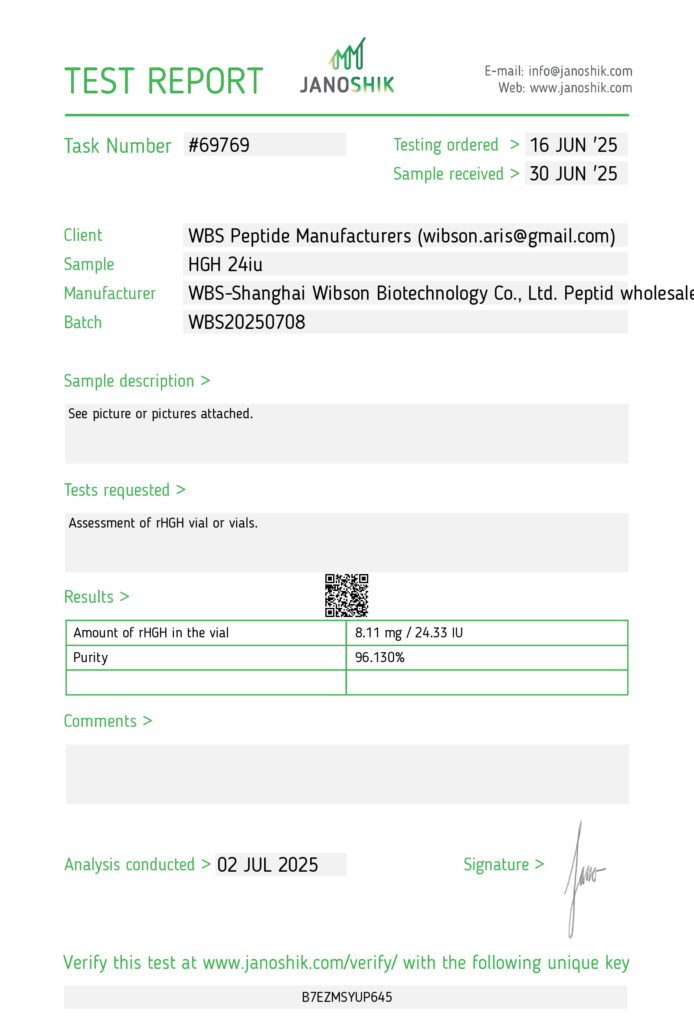 HGH certificate of analysis source document