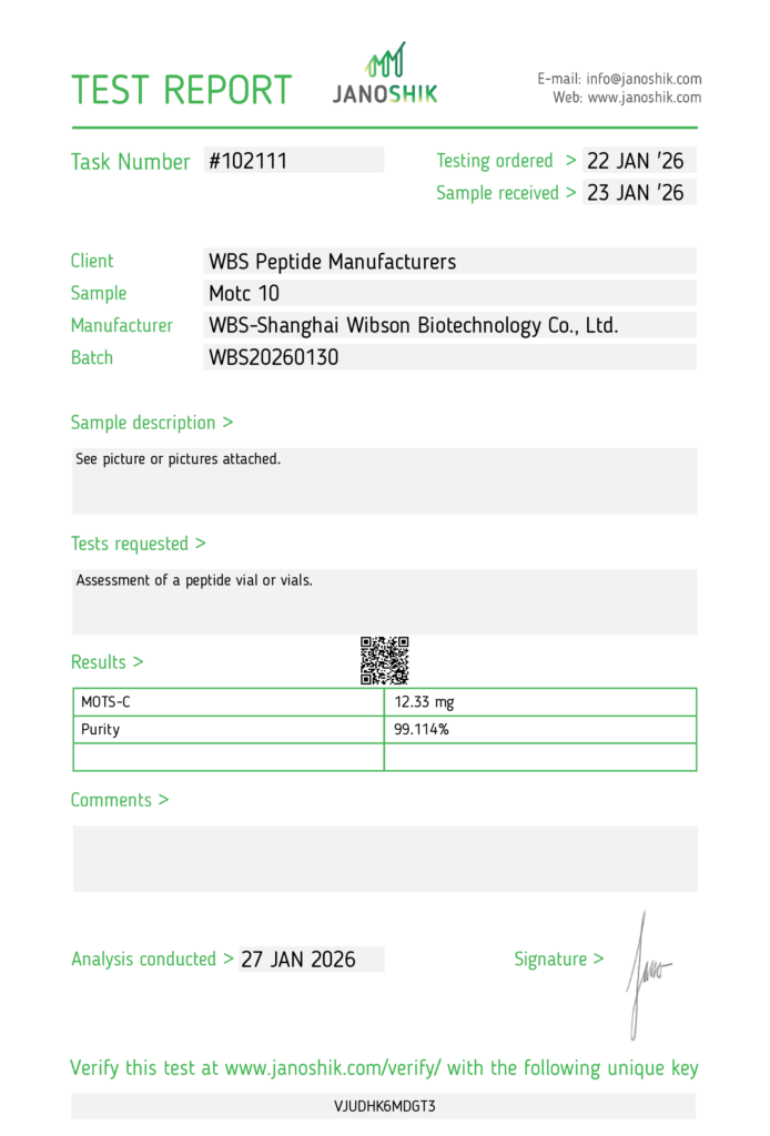 MOTS-C certificate of analysis source document