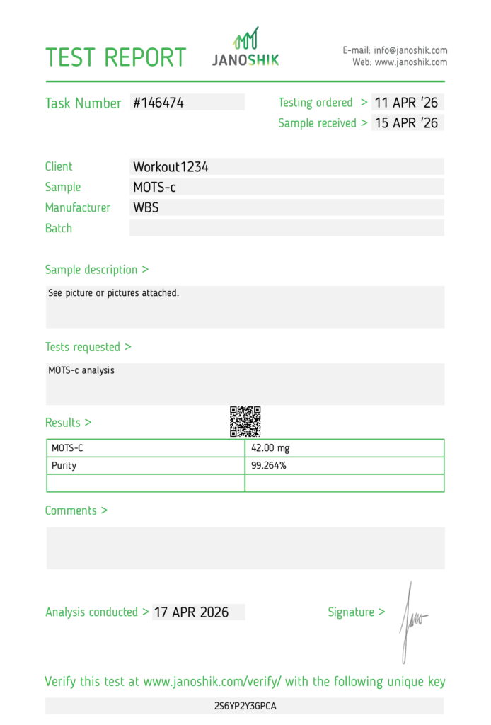 MOTS-C certificate of analysis source document