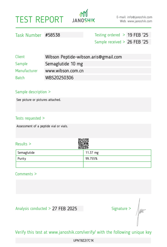 Semaglutide certificate of analysis source document