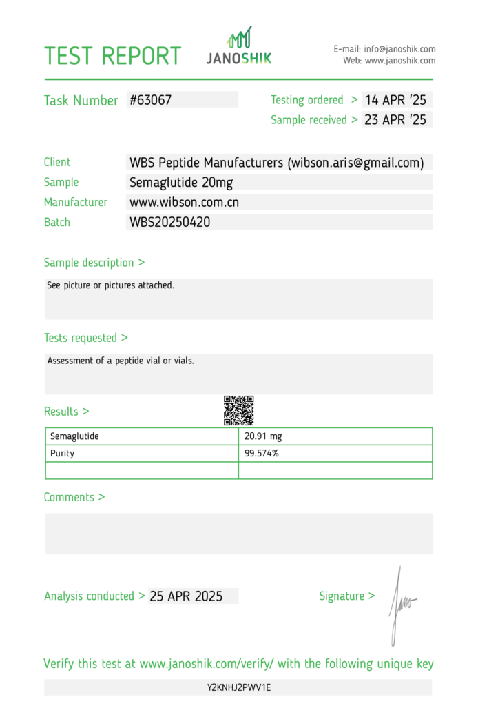 Semaglutide certificate of analysis source document