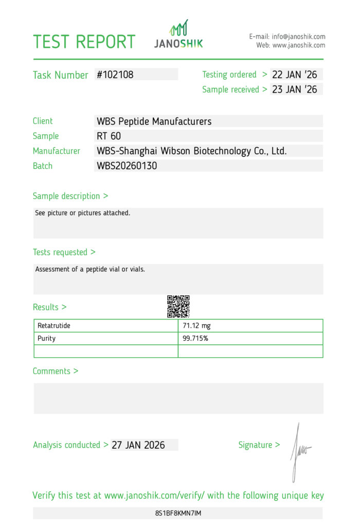Retatrutide certificate of analysis source document