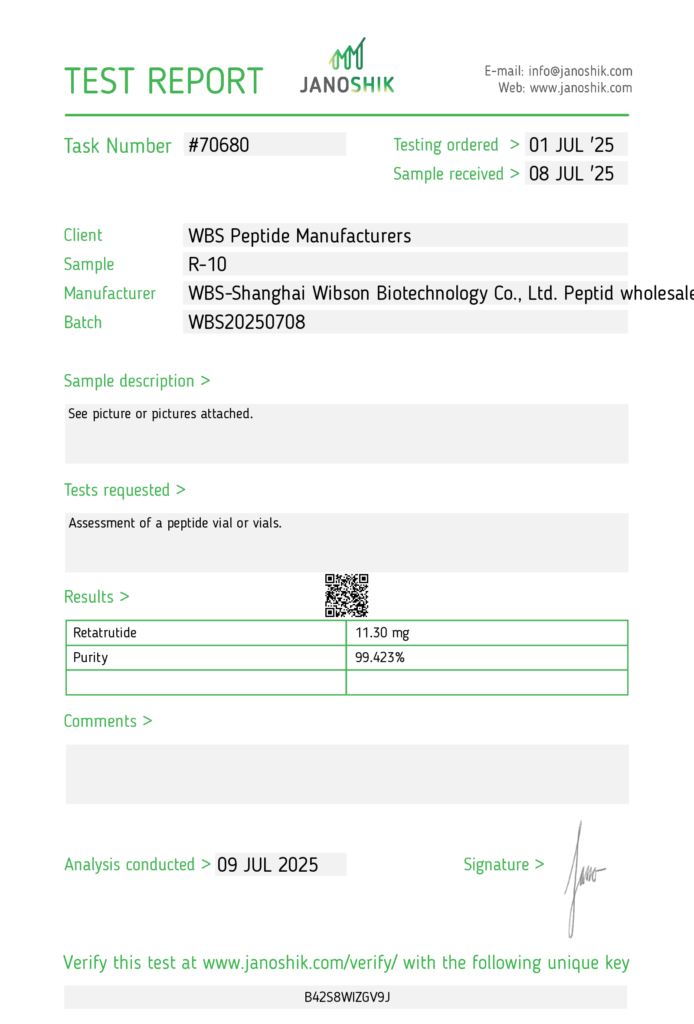 Retatrutide certificate of analysis source document