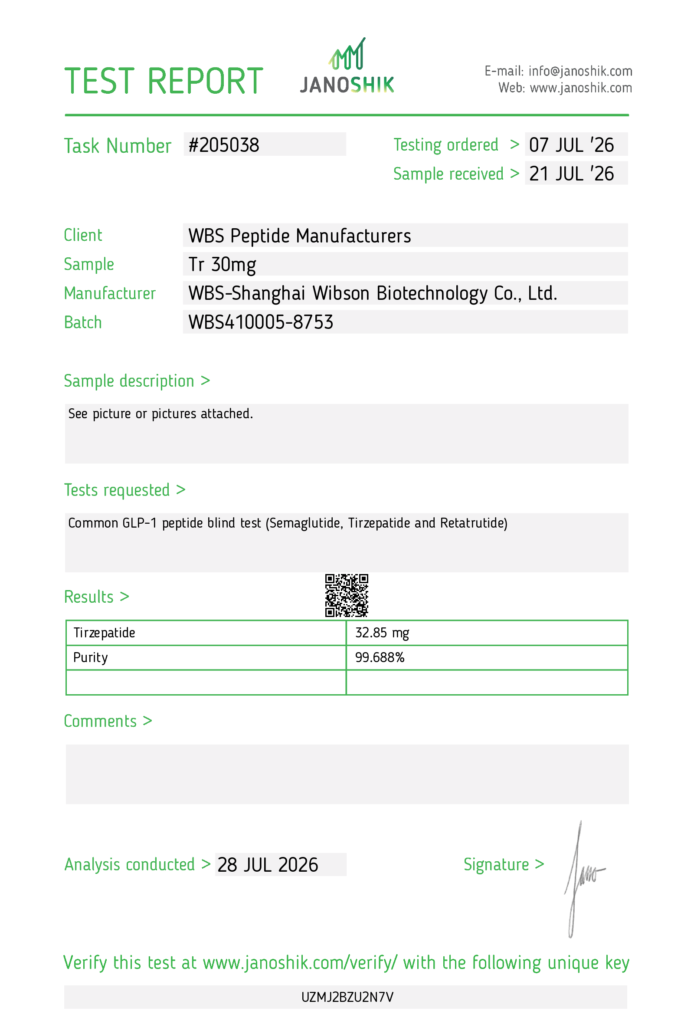 Tirzepatide certificate of analysis source document